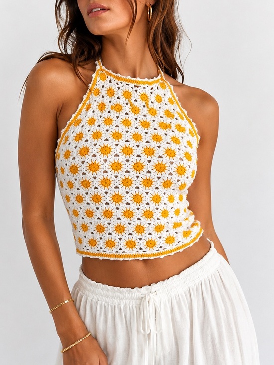Forever 21 Tops - Crochet Daisy Halter Top Boho Festival Cottagecore Coquette One Size